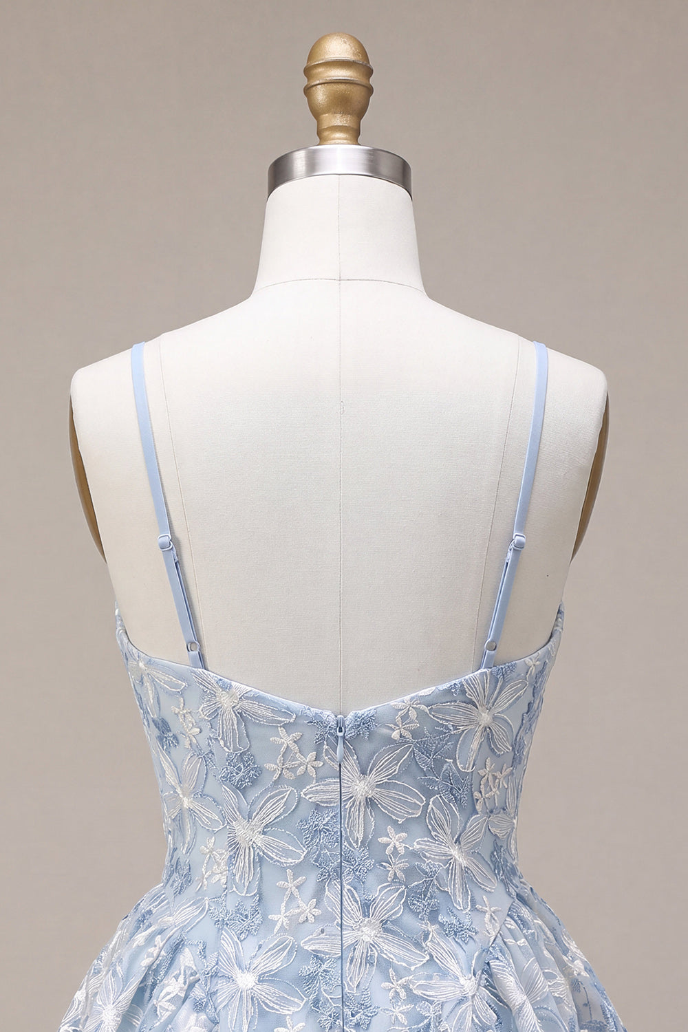 Dusty Blue Floral A Line Spaghetti Straps Short Homecoming Dress