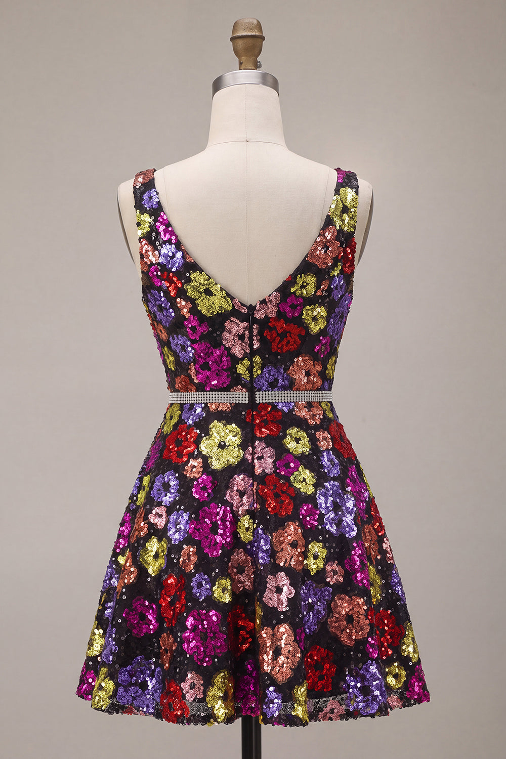 Black Floral Sparkly Sequin A Line Short Homecoming Dress
