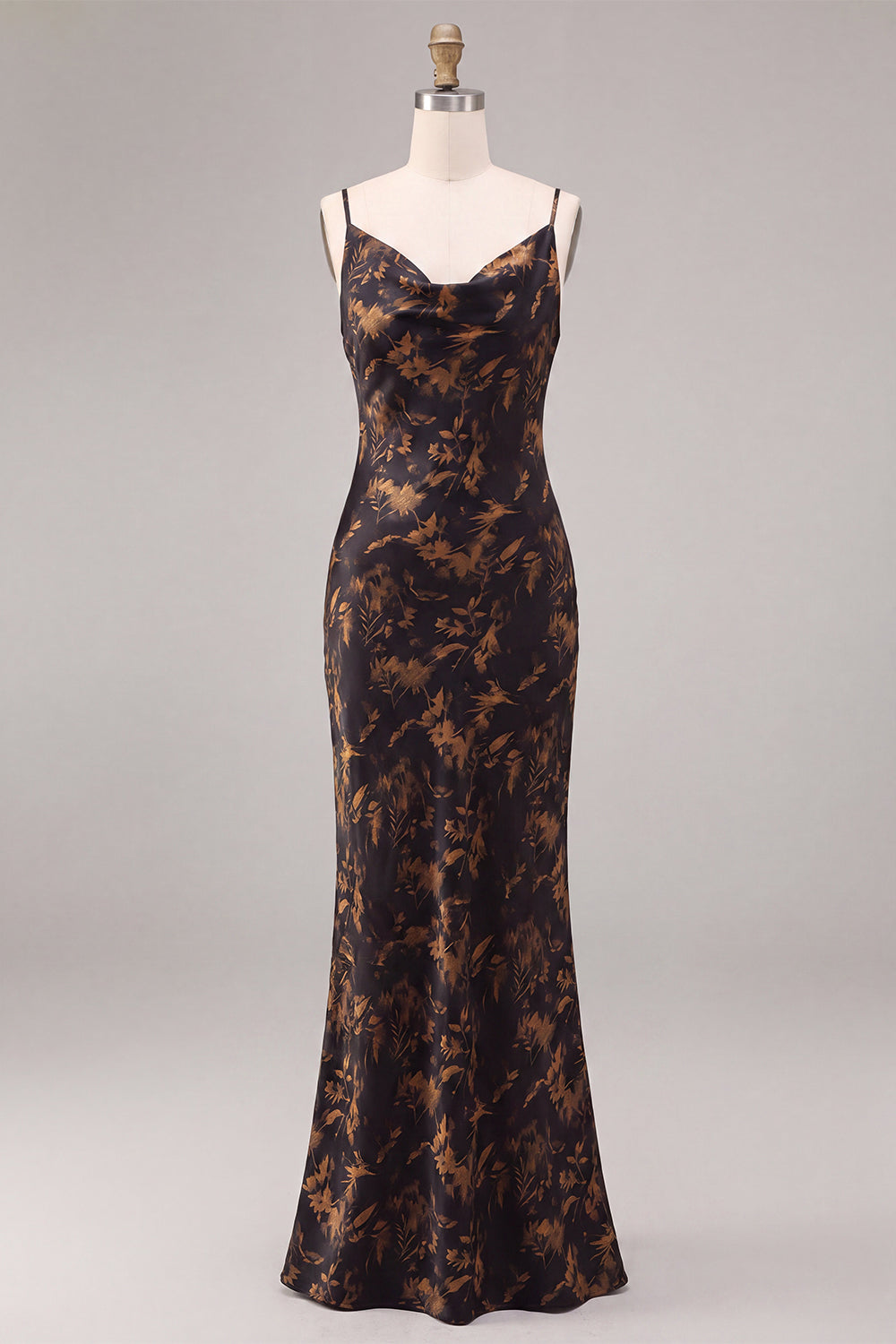 Black Cowl Neck Floral Mermaid Long Formal Dress