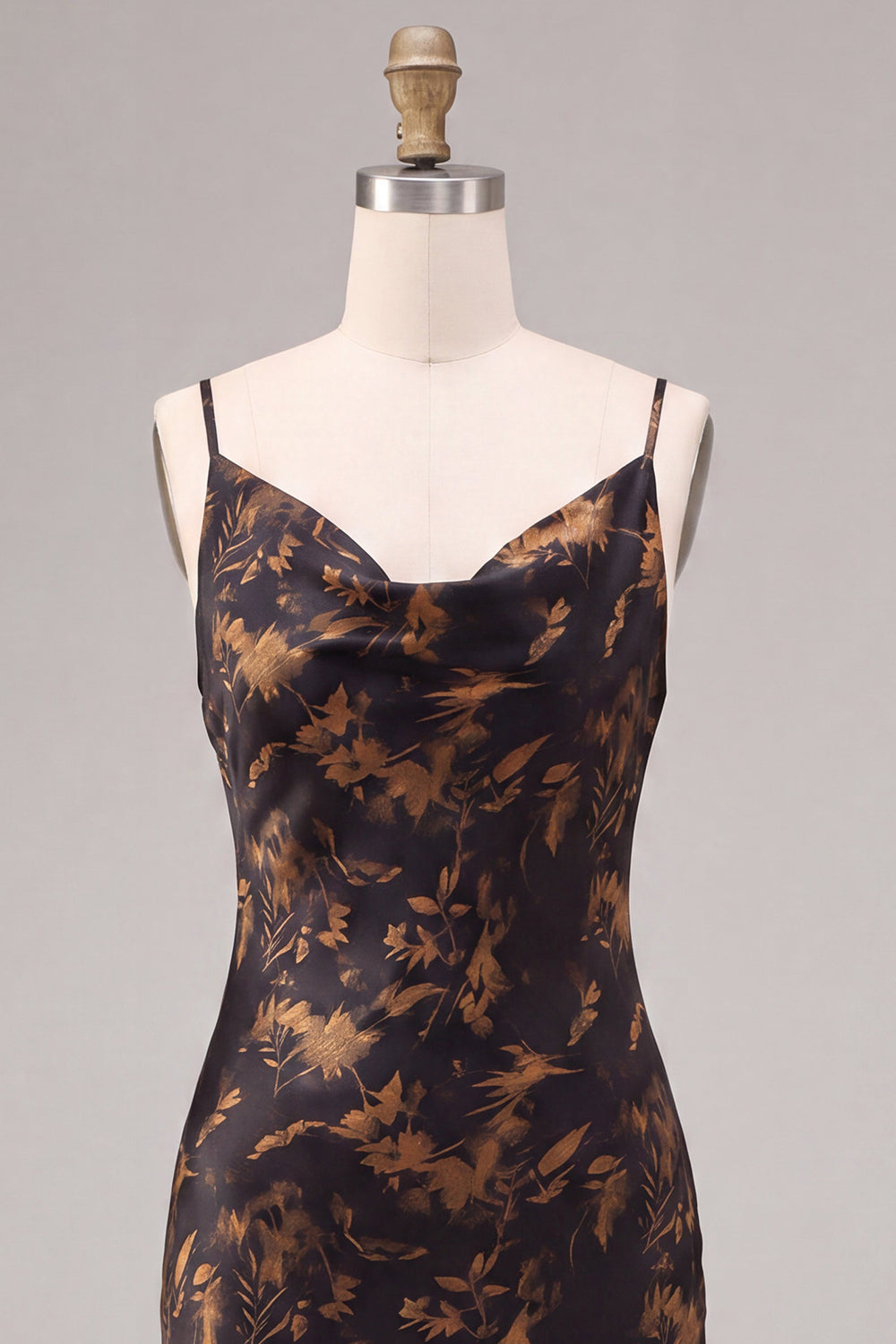 Black Cowl Neck Floral Mermaid Long Formal Dress