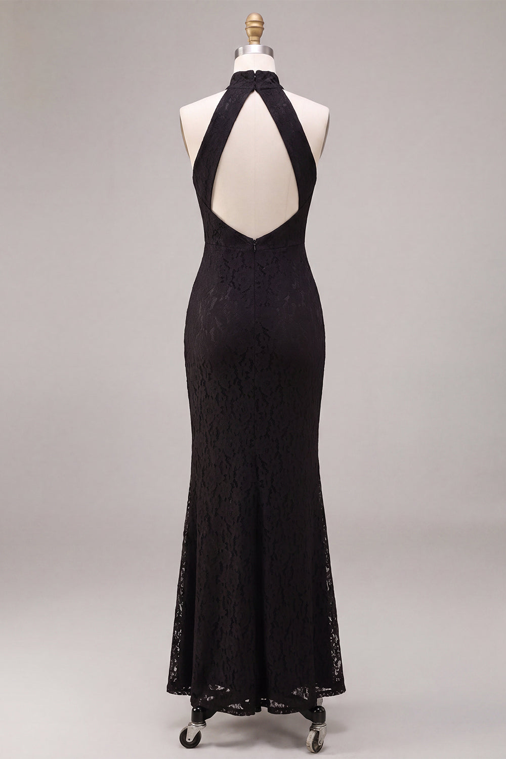 Black Halter Lace Mermaid Long Formal Dress