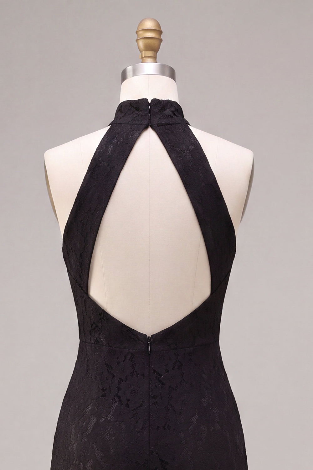 Black Halter Lace Mermaid Long Formal Dress
