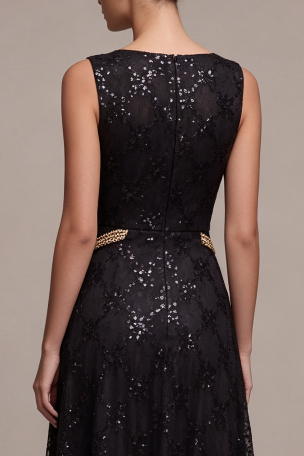 Sparkly Sequin Black Boat Neck A Line Long Formal Dress