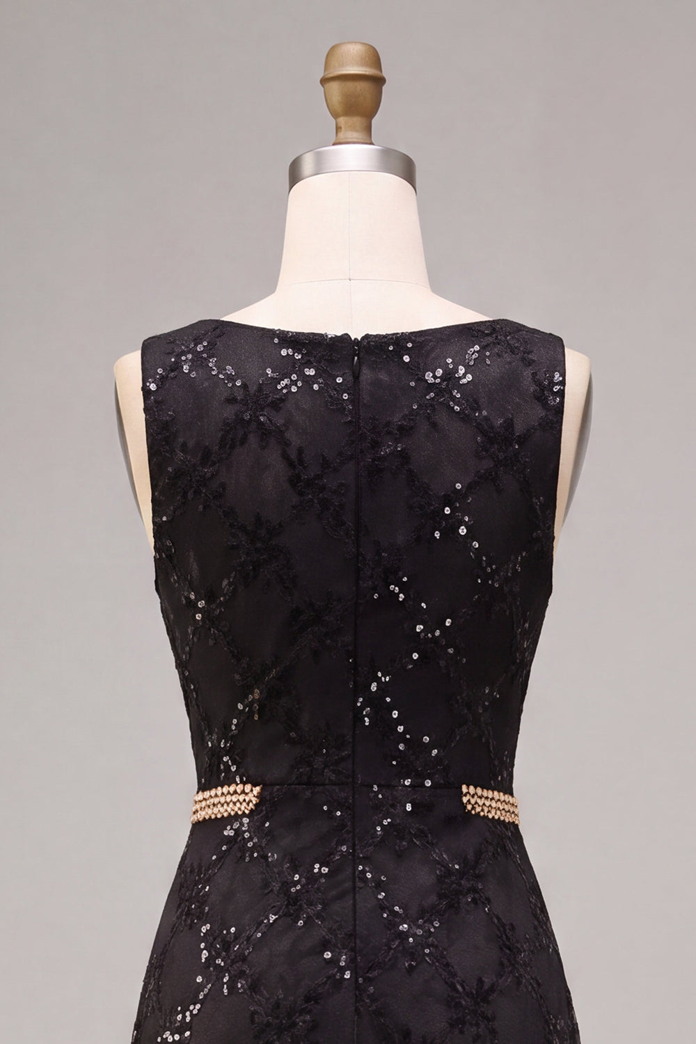 Sparkly Sequin Black Boat Neck A Line Long Formal Dress