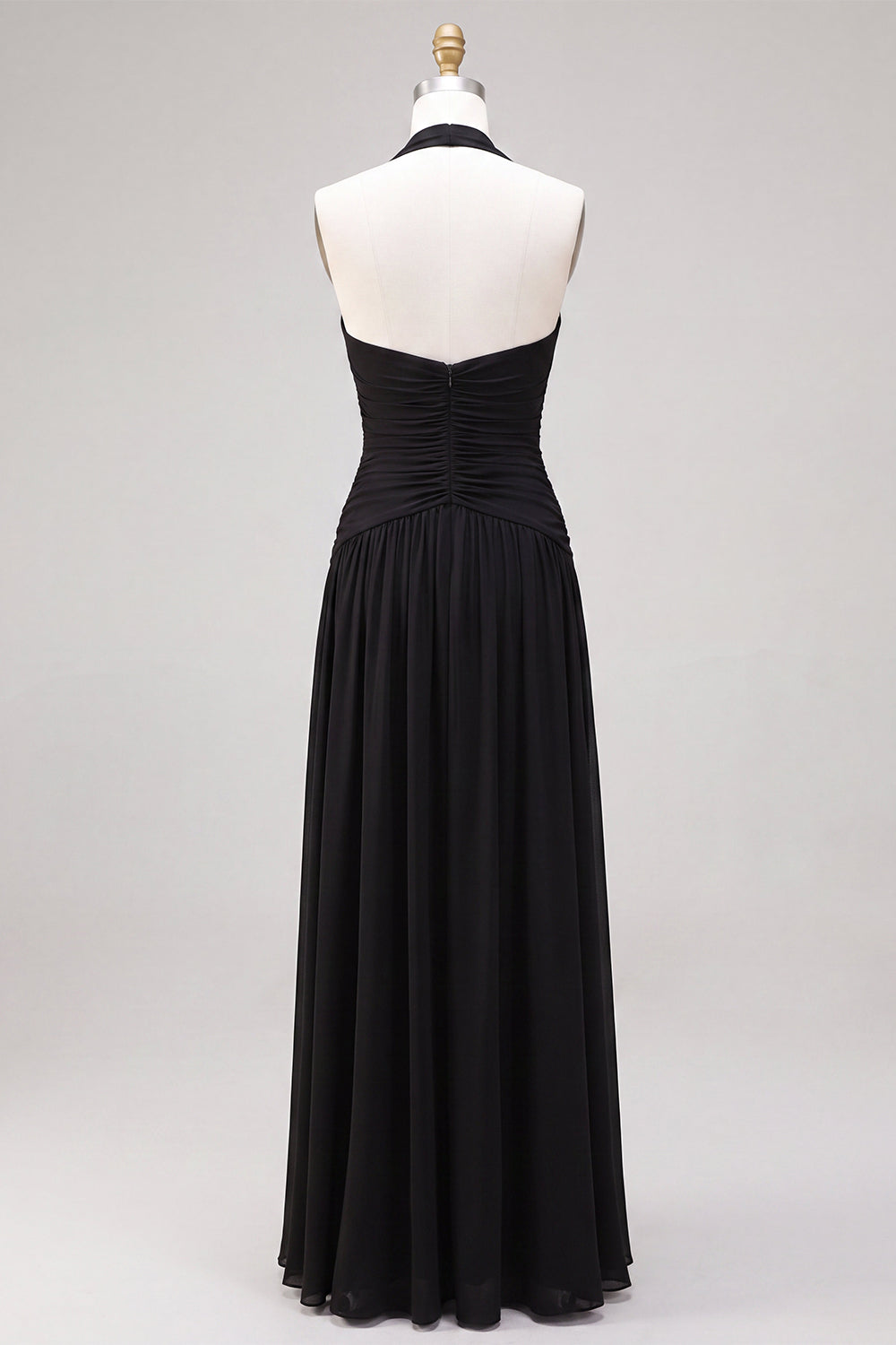 Black Halter Chiffon A Line Pleated Long Formal Dress