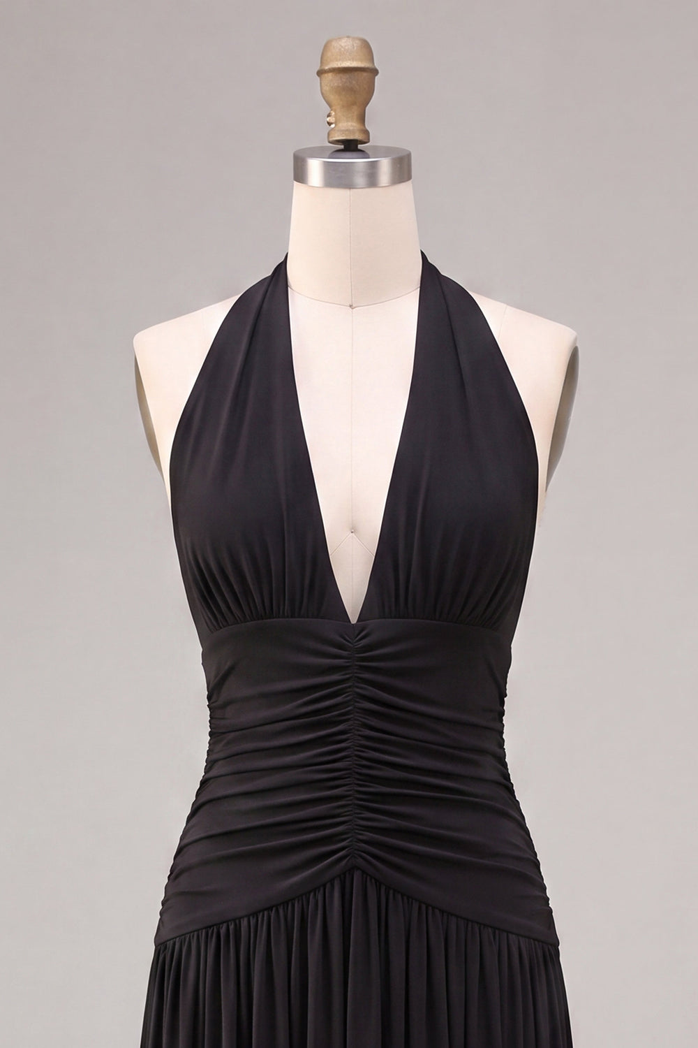 Black Halter Chiffon A Line Pleated Long Formal Dress
