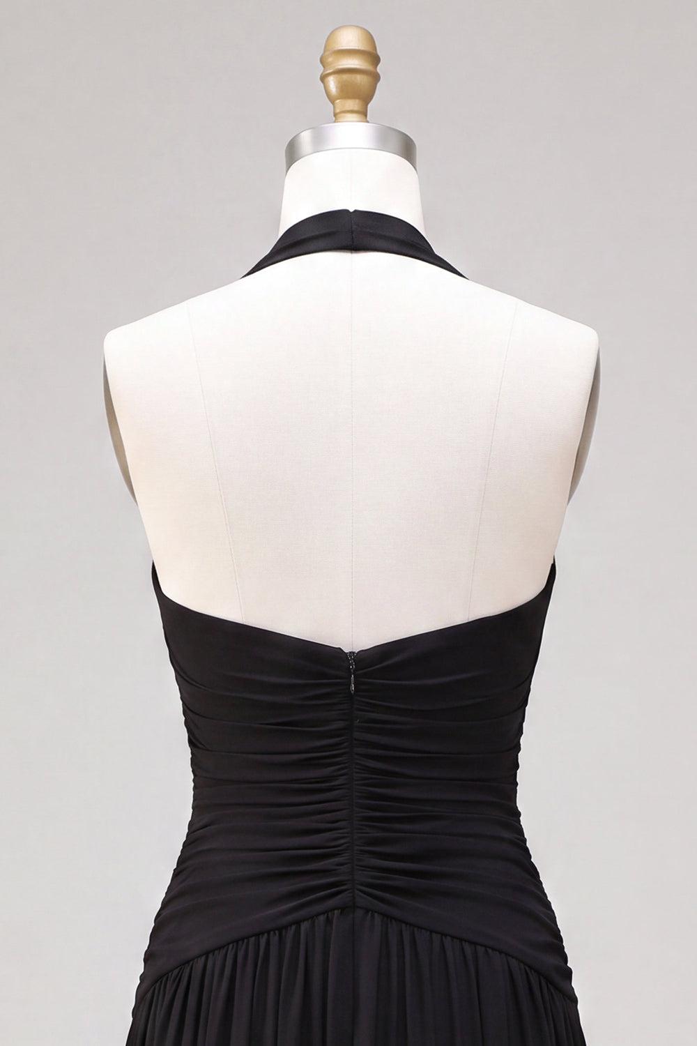 Black Halter Chiffon A Line Pleated Long Formal Dress