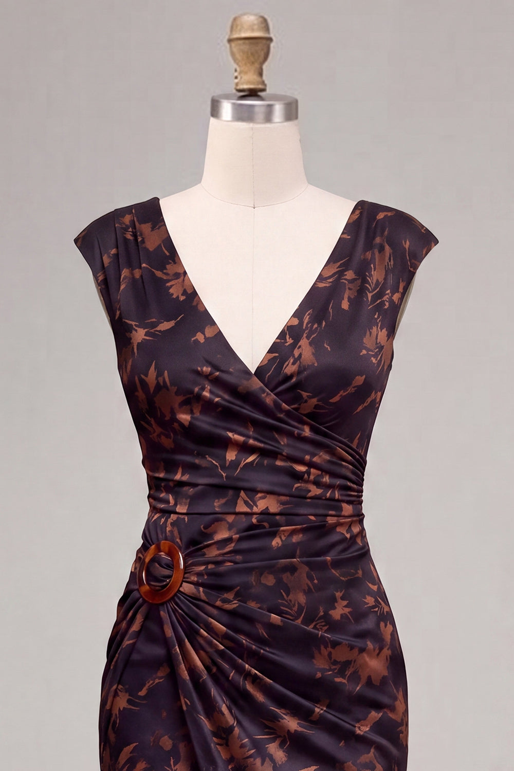 Floral Mermaid Black Ruched V-Neck Long Formal Dress