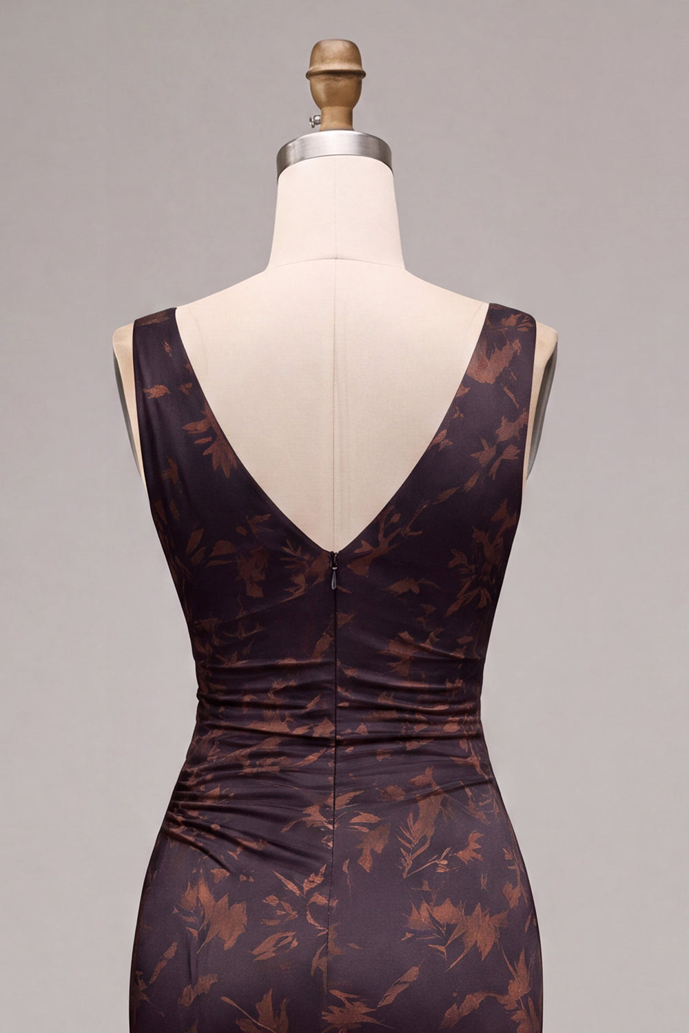 Floral Mermaid Black Ruched V-Neck Long Formal Dress
