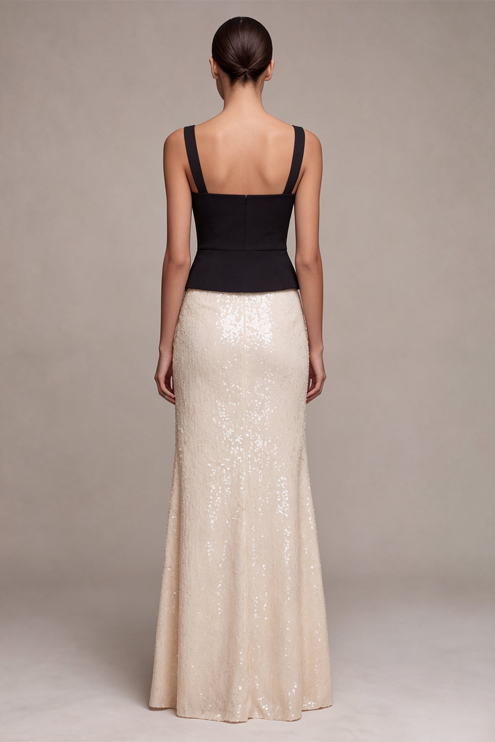 Black and White Sparkly Mermaid Sequin Long Formal Dress