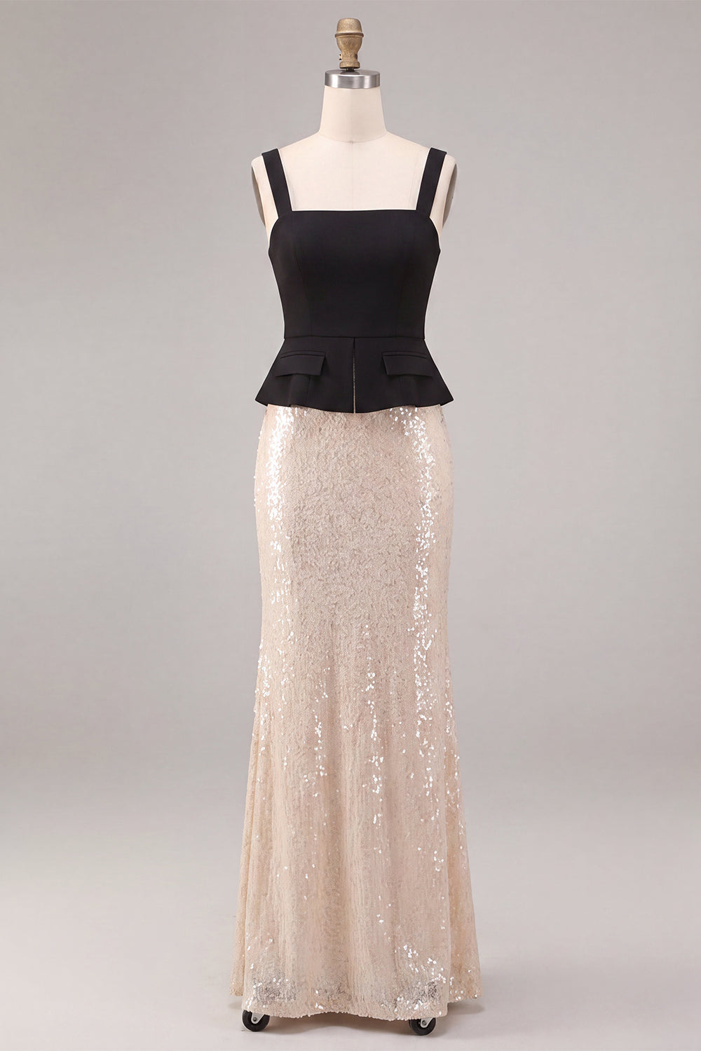 Black and White Sparkly Mermaid Sequin Long Formal Dress