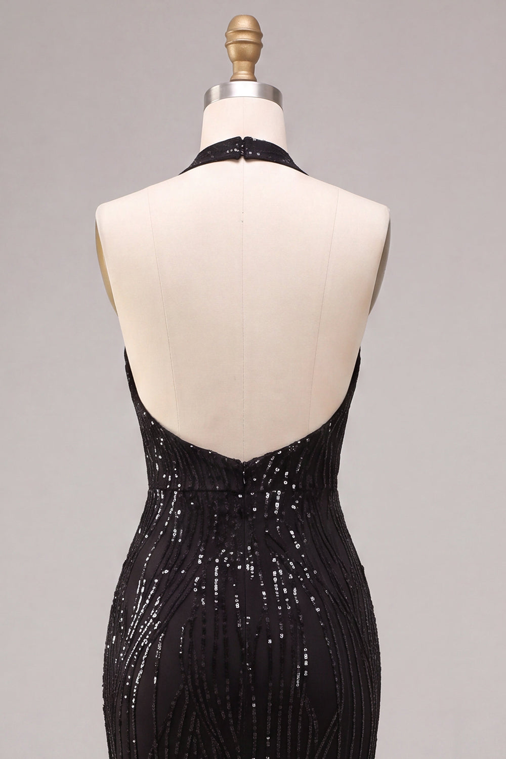 Sparkly Sequin Black Mermaid Halter Long Formal Dress