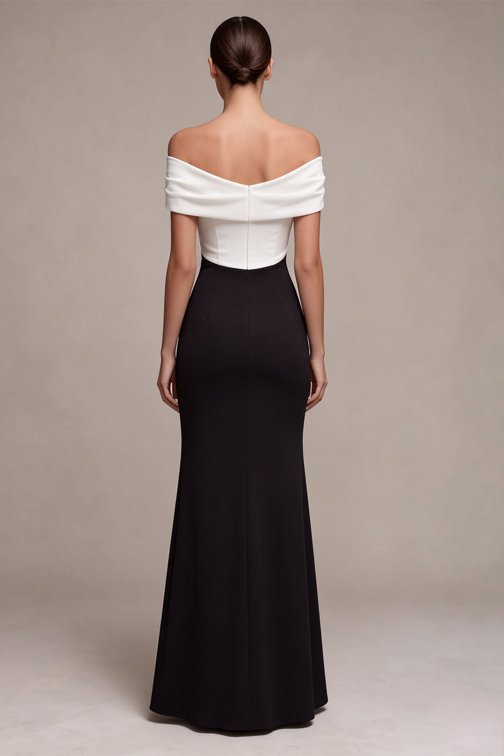 Black and White Mermaid Ruched Off the Shoulder Long Formal Dress