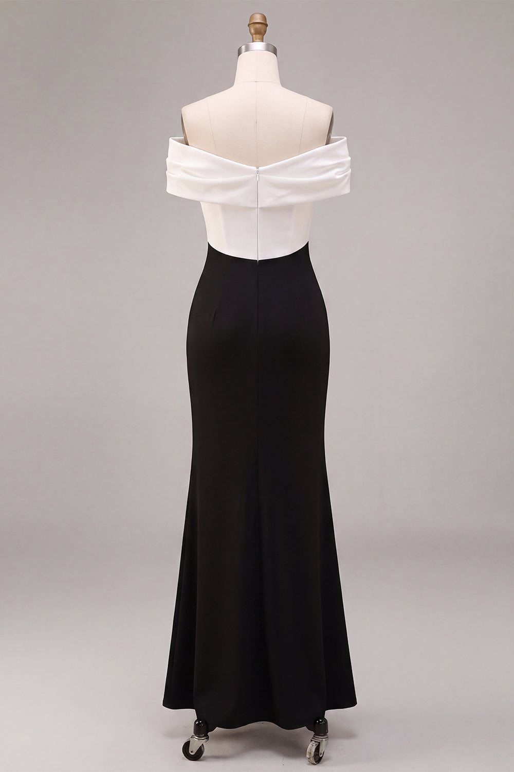 Black and White Mermaid Ruched Off the Shoulder Long Formal Dress