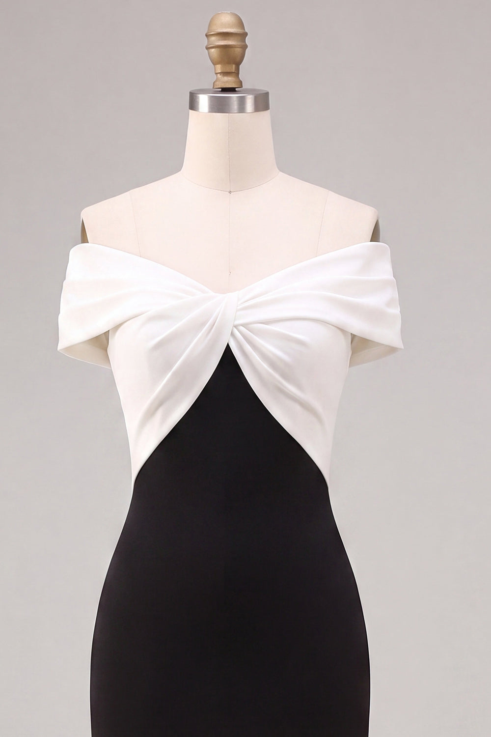 Black and White Mermaid Ruched Off the Shoulder Long Formal Dress