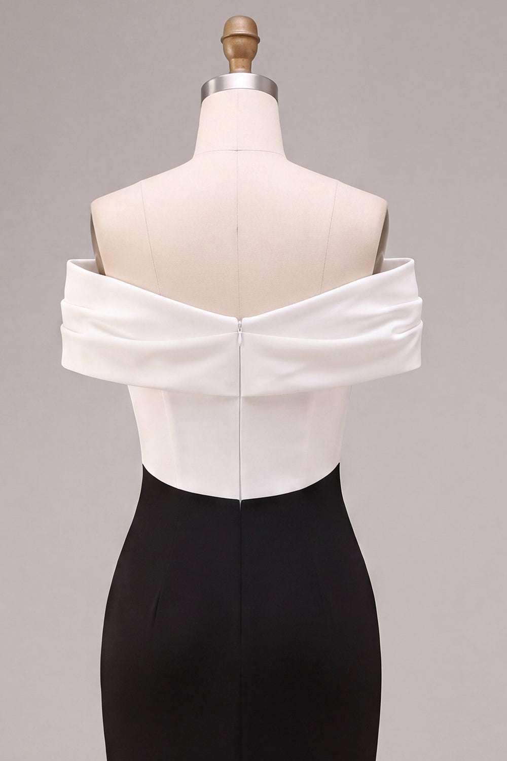 Black and White Mermaid Ruched Off the Shoulder Long Formal Dress