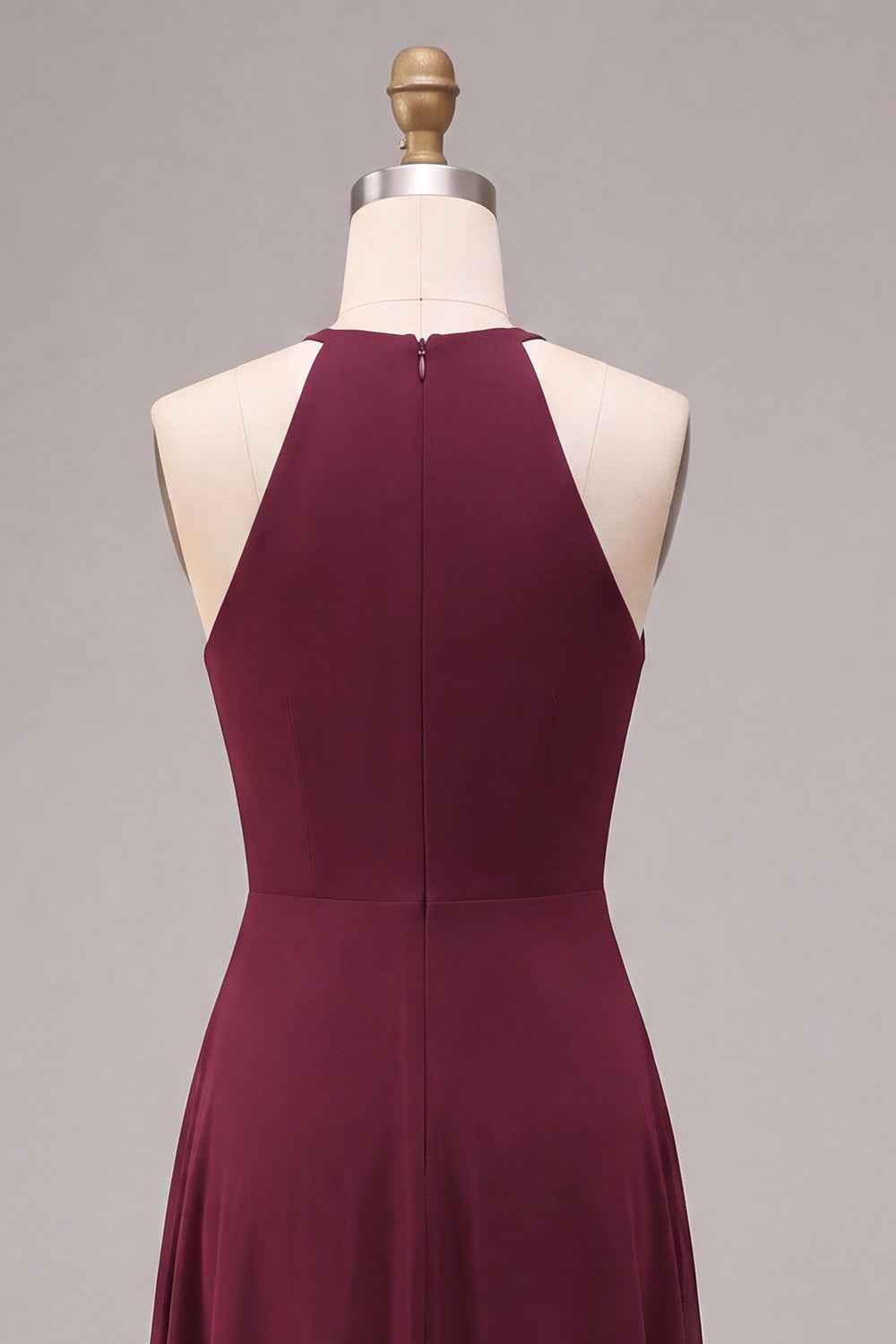Burgundy Chiffon Round Neck A Line Keyholes Long Formal Dress with Sash