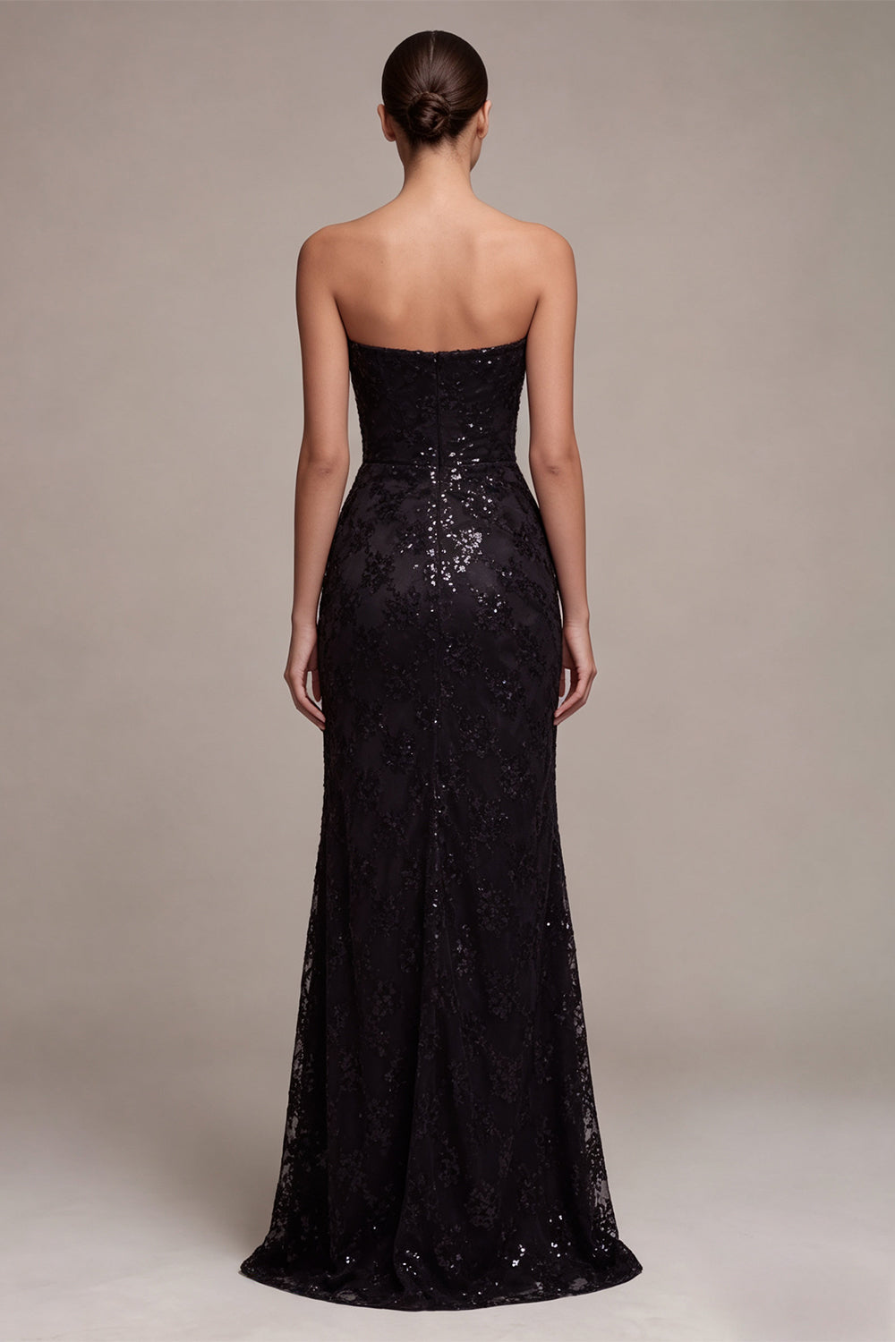 Black Mermaid Sparkly Sequin Strapless Long Formal Dress with Slit