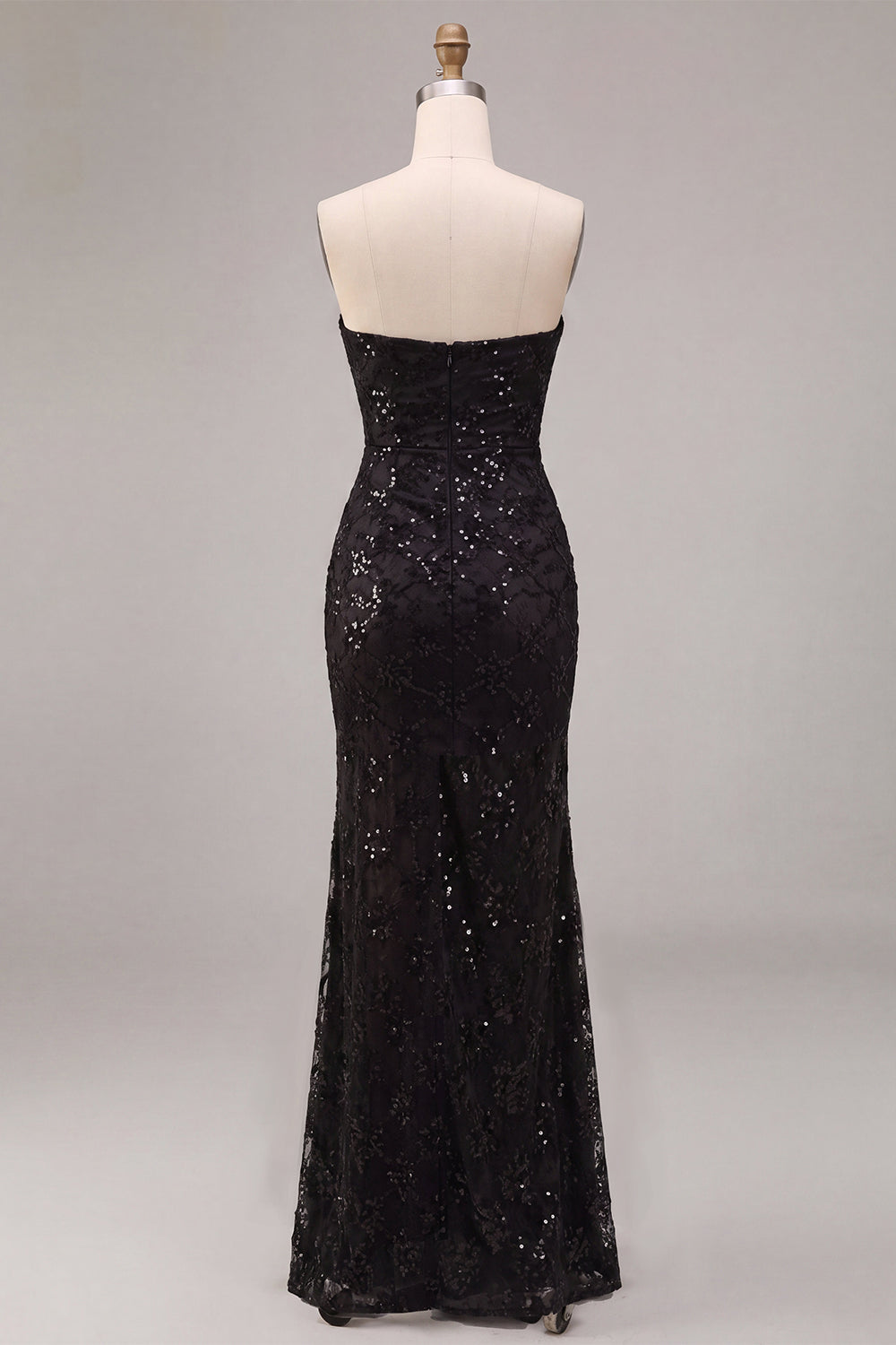 Black Mermaid Sparkly Sequin Strapless Long Formal Dress with Slit