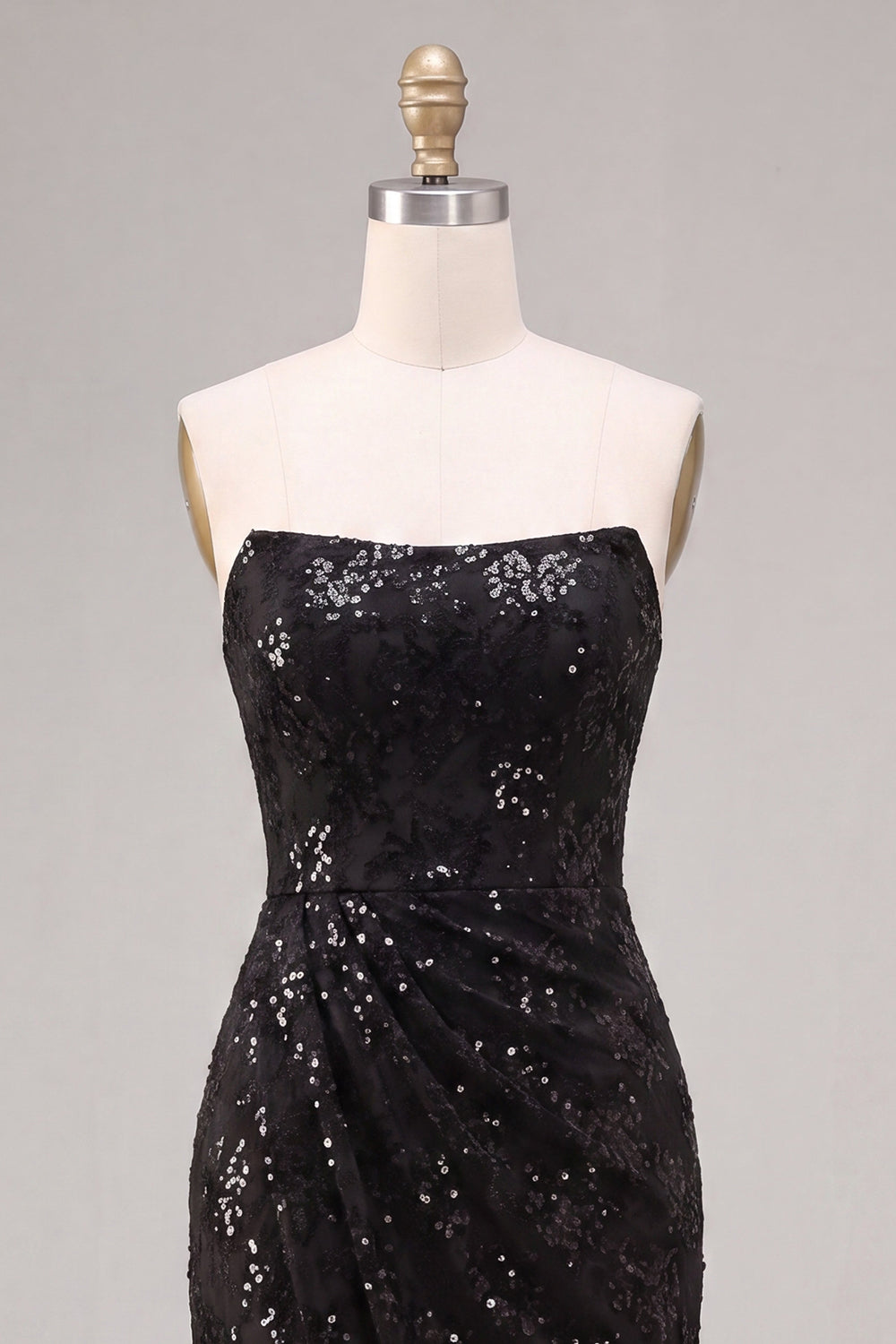 Black Mermaid Sparkly Sequin Strapless Long Formal Dress with Slit