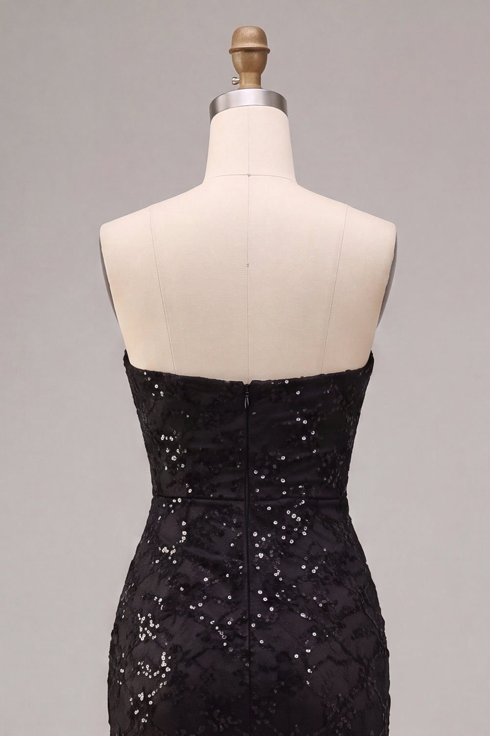 Black Mermaid Sparkly Sequin Strapless Long Formal Dress with Slit