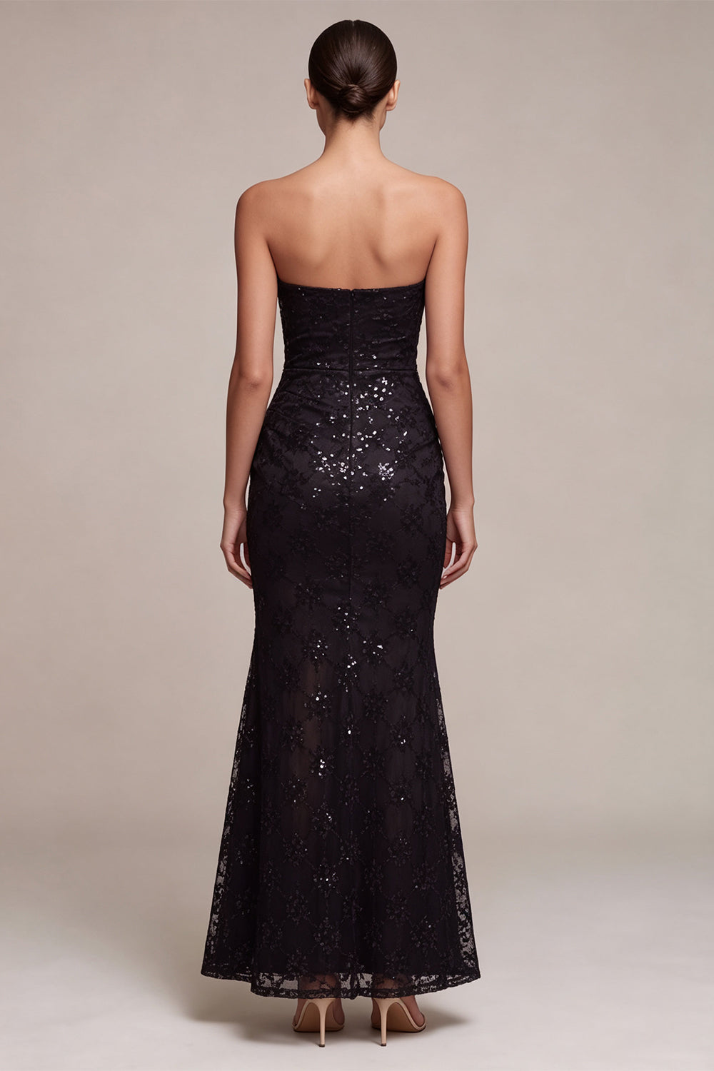 Black Sparkly Sequin Mermaid Strapless Long Formal Dress