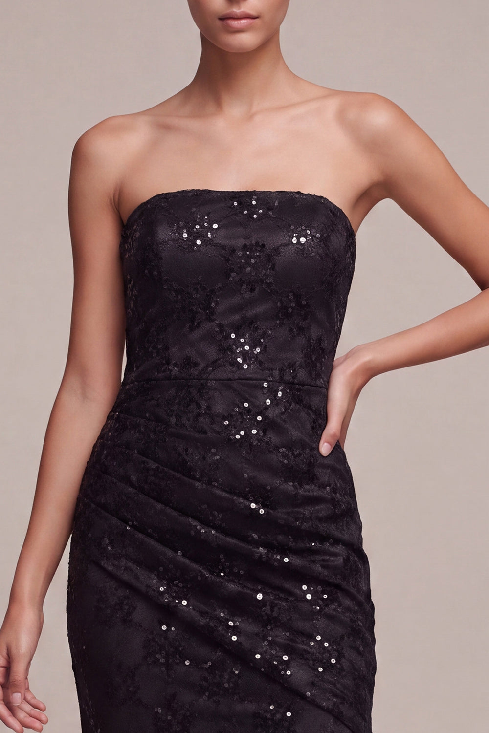 Black Sparkly Sequin Mermaid Strapless Long Formal Dress