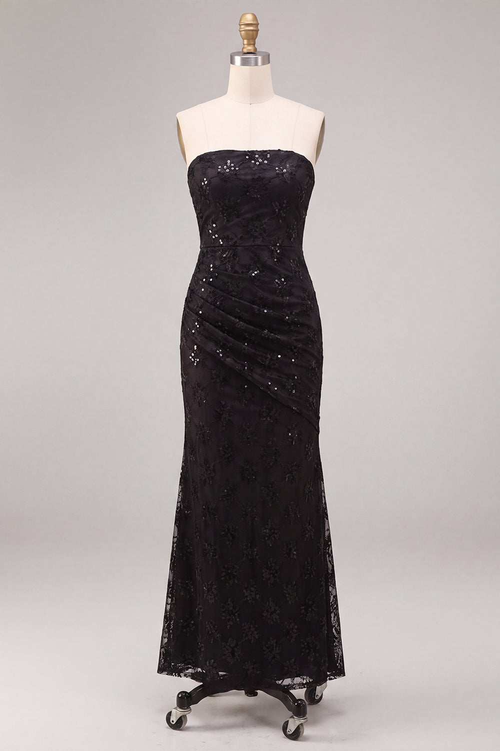 Black Sparkly Sequin Mermaid Strapless Long Formal Dress