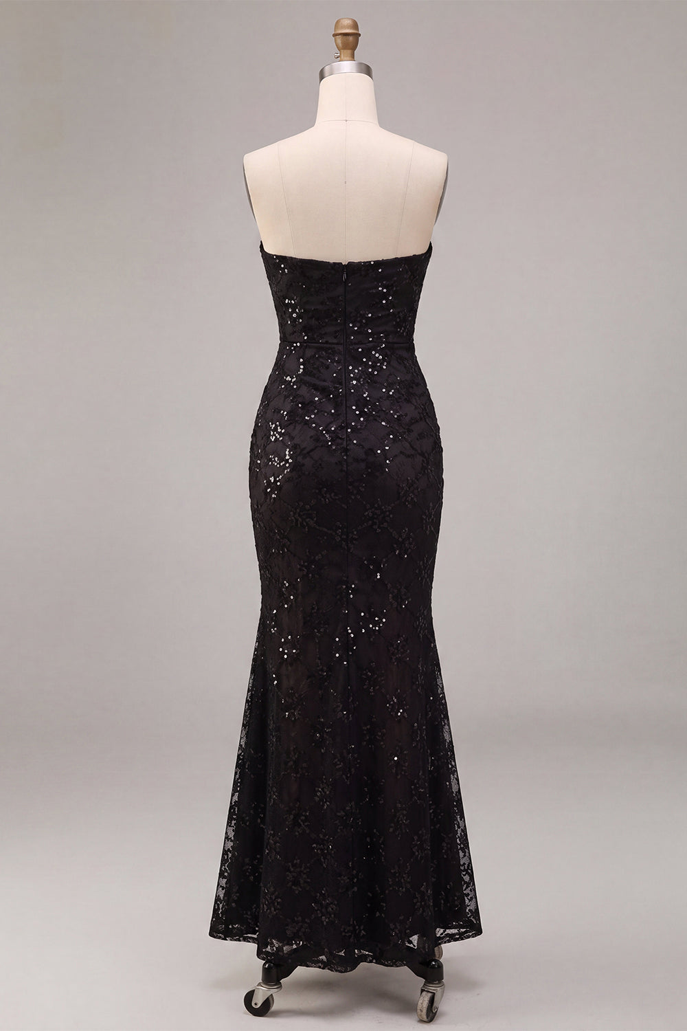 Black Sparkly Sequin Mermaid Strapless Long Formal Dress