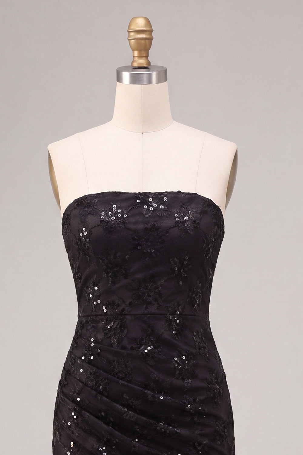 Black Sparkly Sequin Mermaid Strapless Long Formal Dress