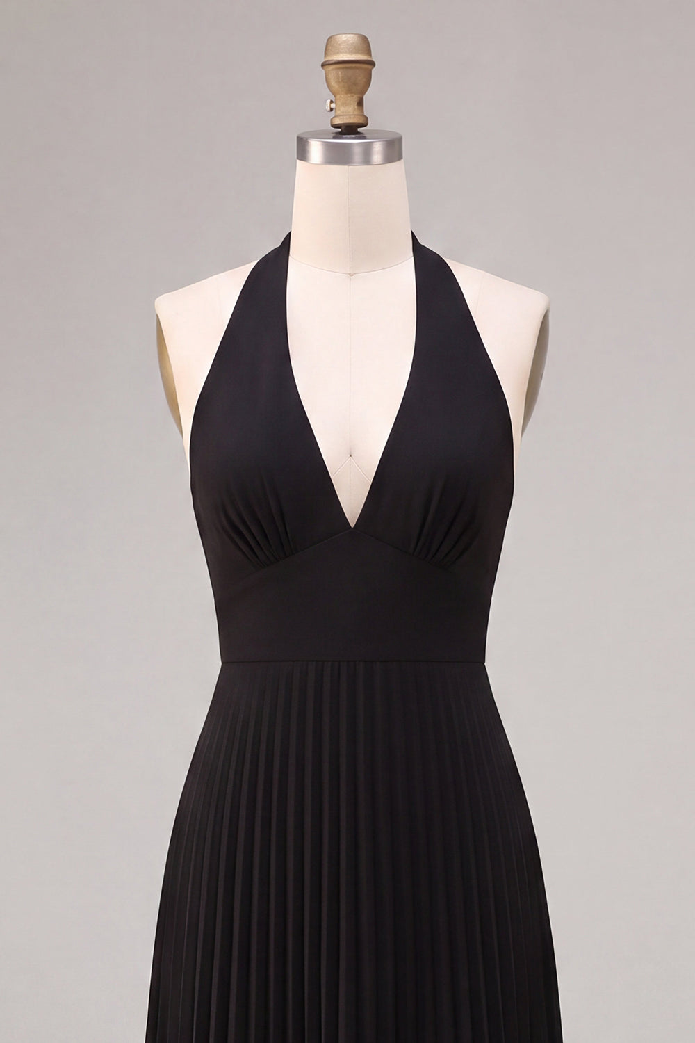 Black A Line Chiffon Pleated Halter Long Formal Dress