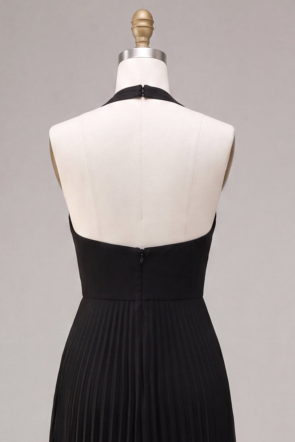 Black A Line Chiffon Pleated Halter Long Formal Dress