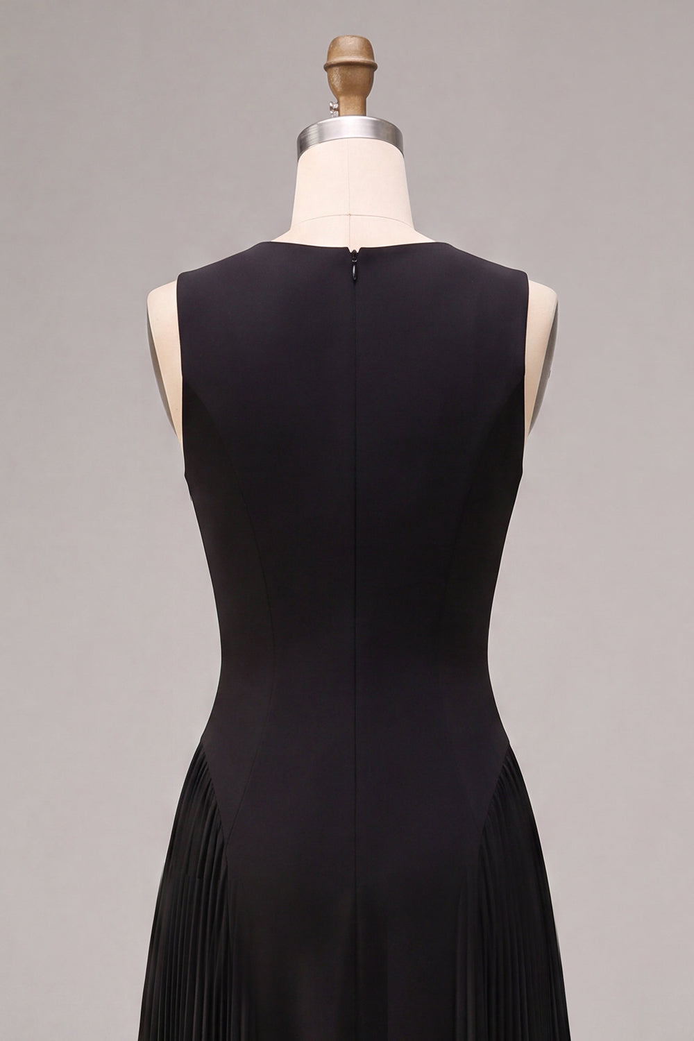 Black Simple Round Neck A Line Pleated Long Formal Dress