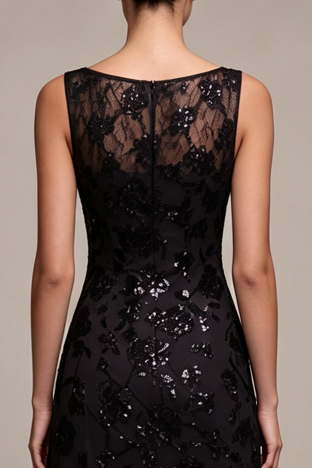 Floral Sequin Black Sparkly A Line Long Formal Dress