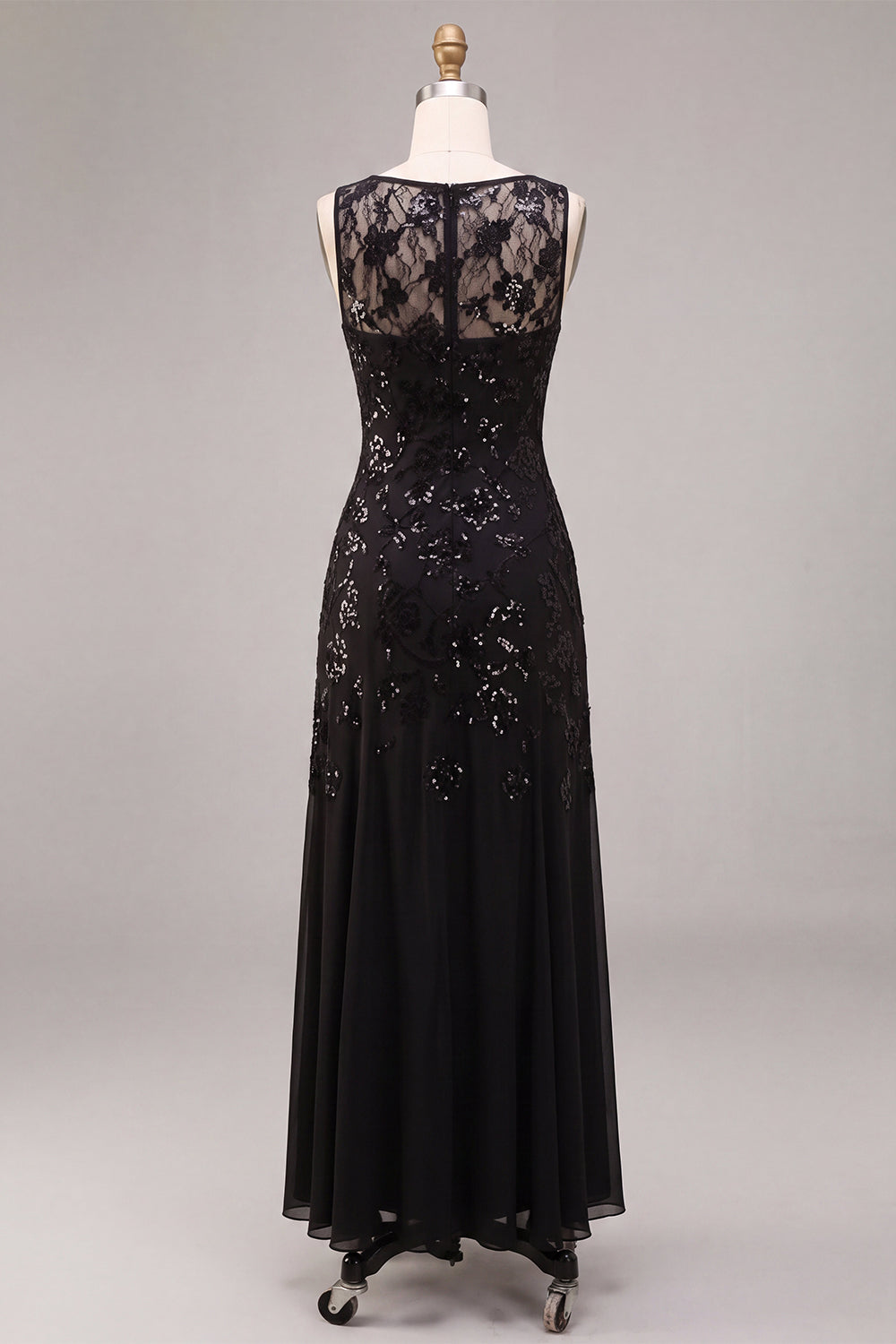 Floral Sequin Black Sparkly A Line Long Formal Dress