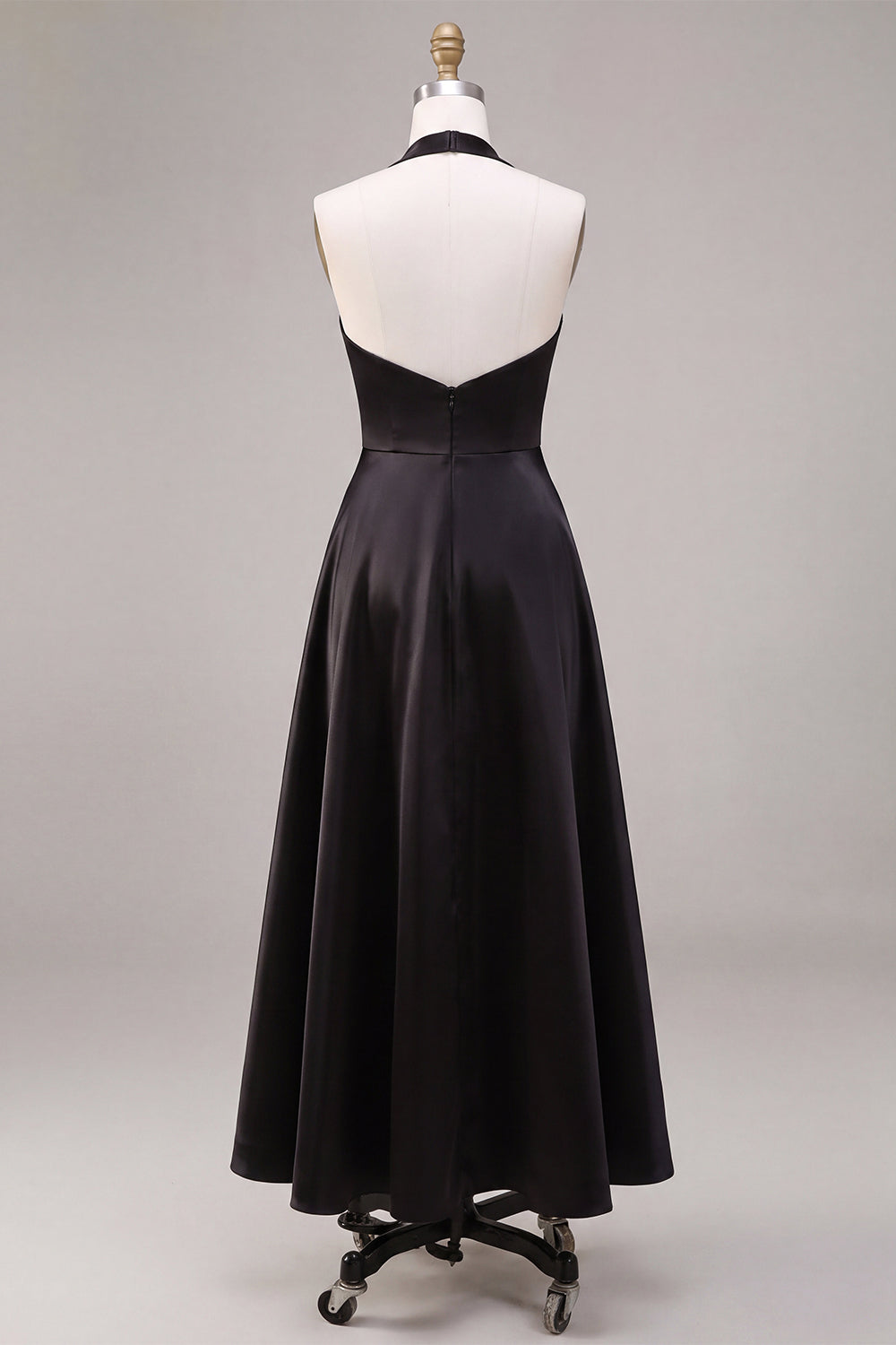 Black Satin Halter A Line Simple Long Formal Dress