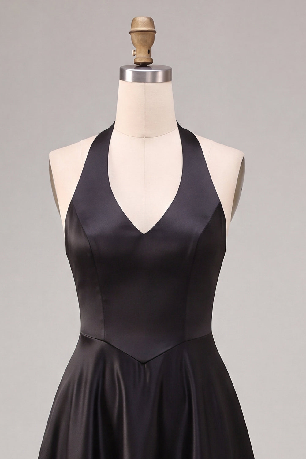 Black Satin Halter A Line Simple Long Formal Dress