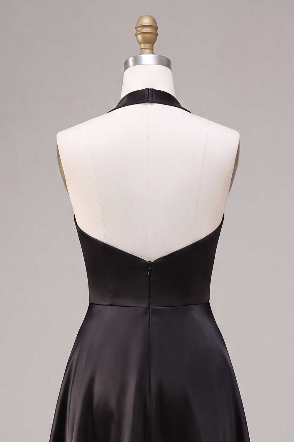 Black Satin Halter A Line Simple Long Formal Dress
