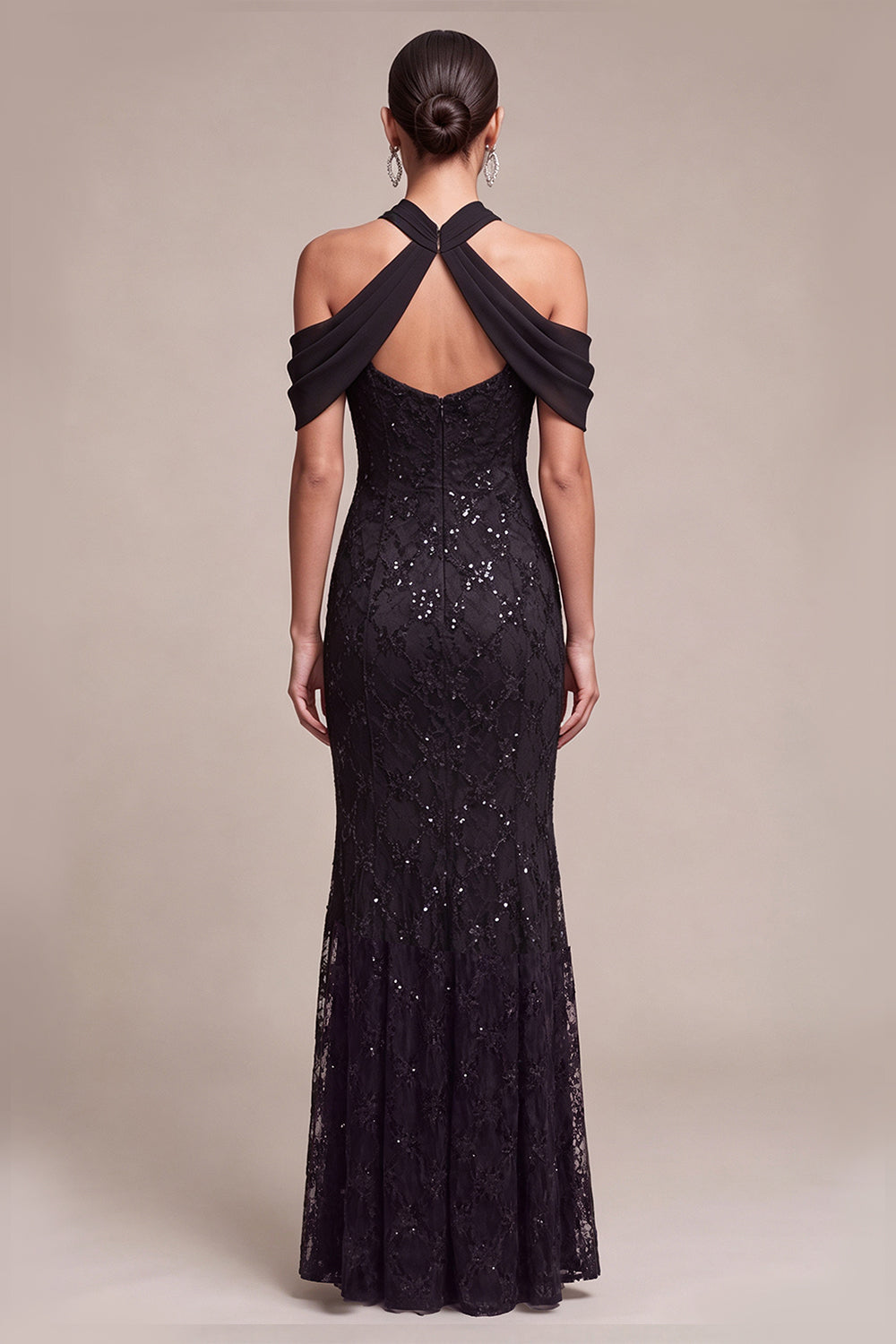 Black Sparkly Mermaid Sequin Cold Shoulder Long Formal Dress