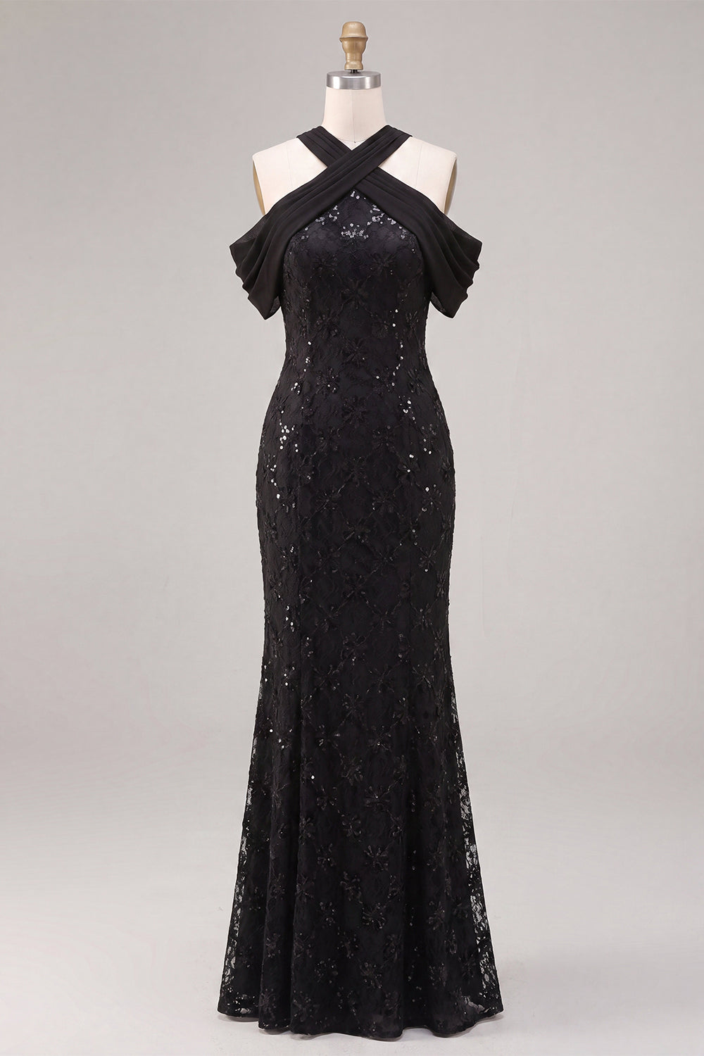 Black Sparkly Mermaid Sequin Cold Shoulder Long Formal Dress