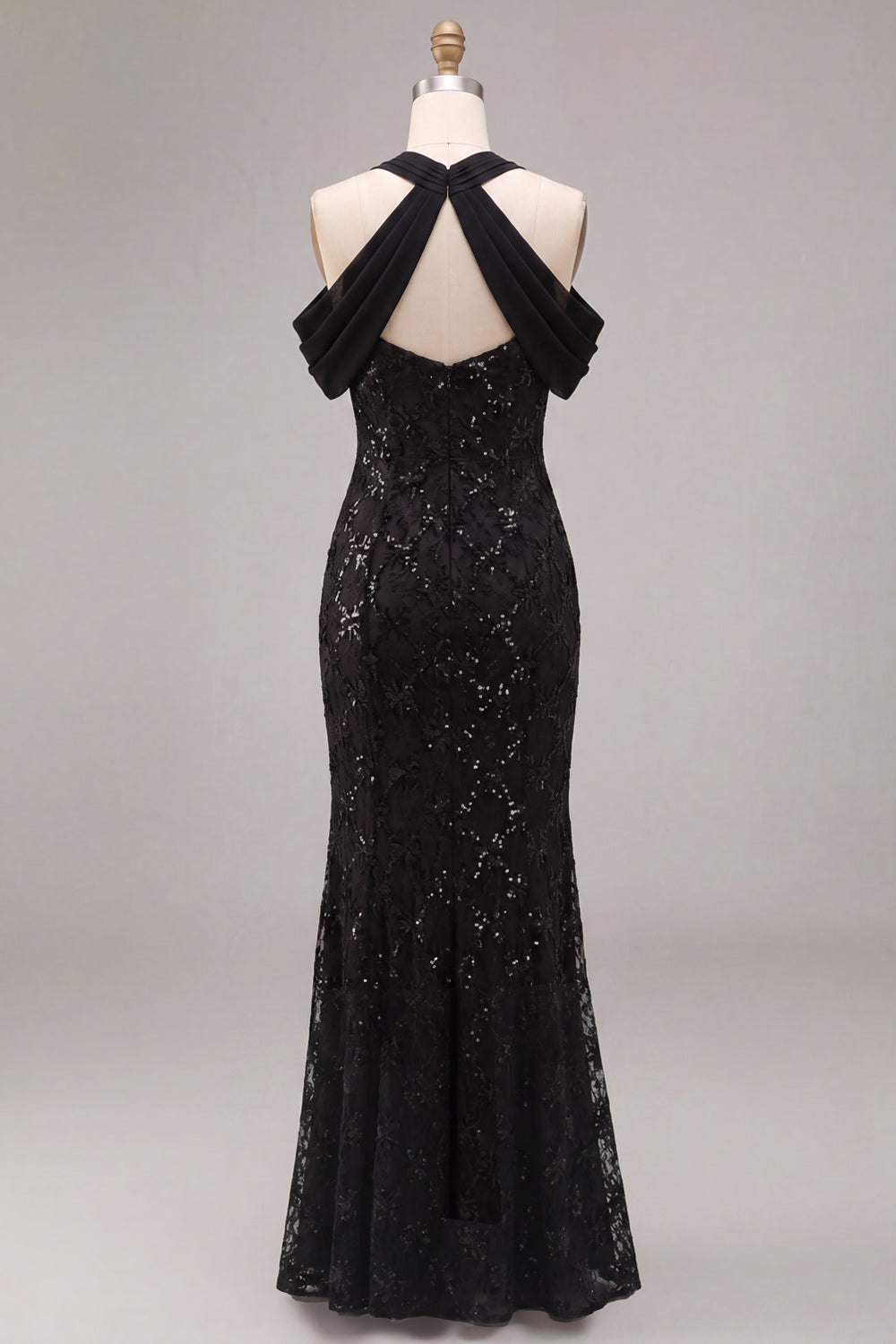 Black Sparkly Mermaid Sequin Cold Shoulder Long Formal Dress