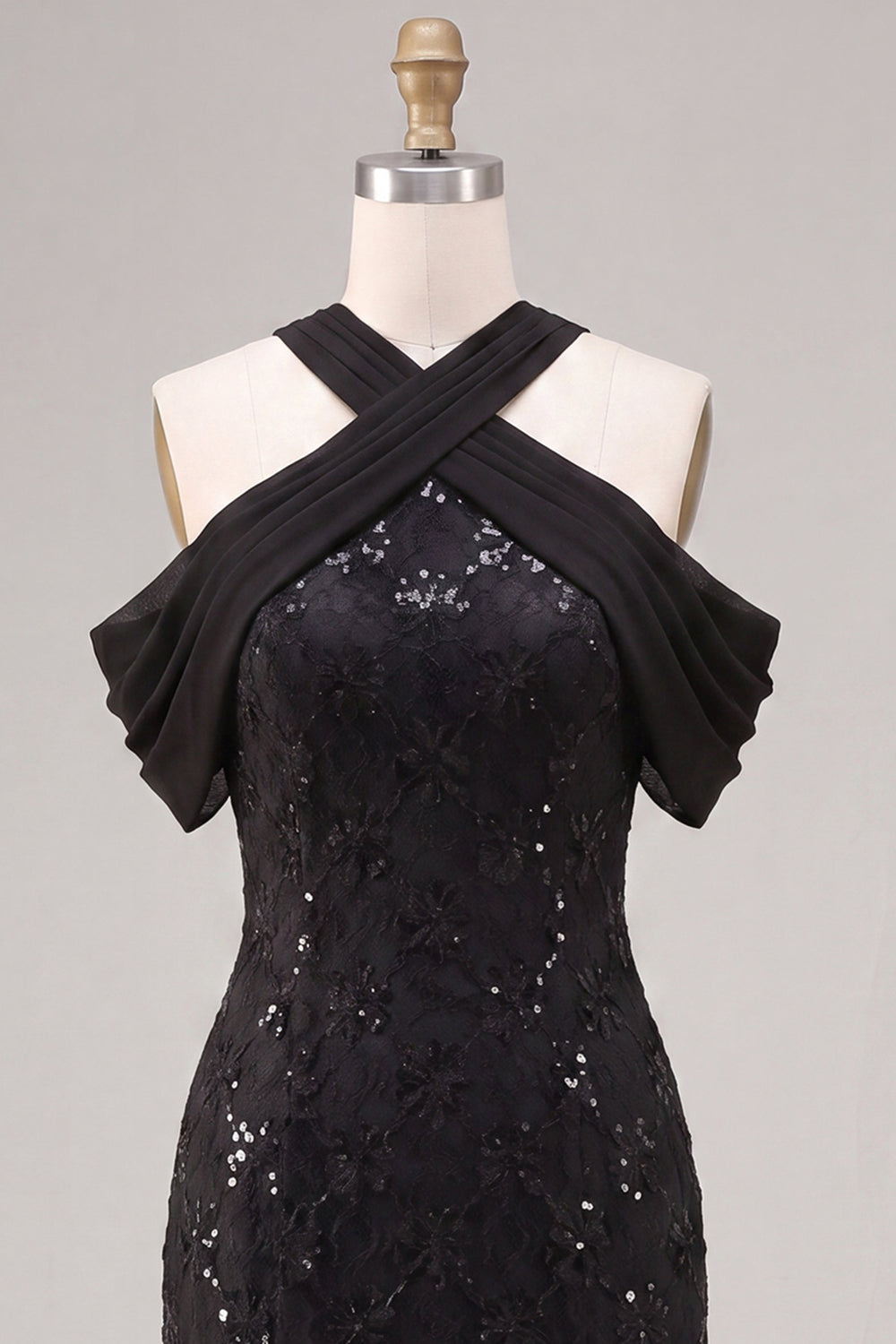 Black Sparkly Mermaid Sequin Cold Shoulder Long Formal Dress