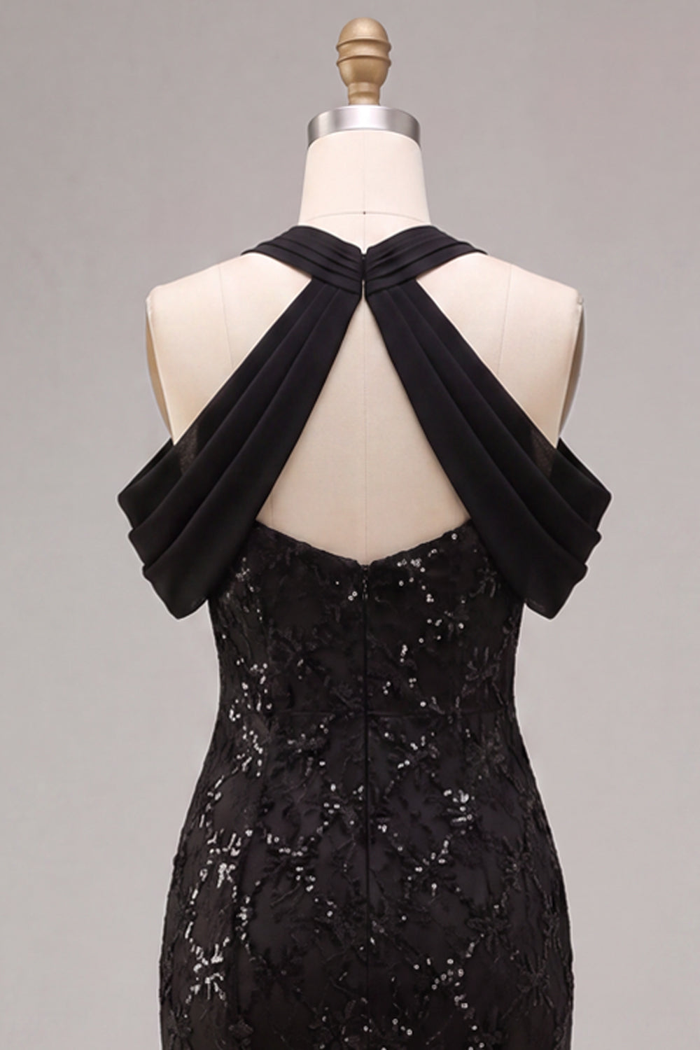 Black Sparkly Mermaid Sequin Cold Shoulder Long Formal Dress