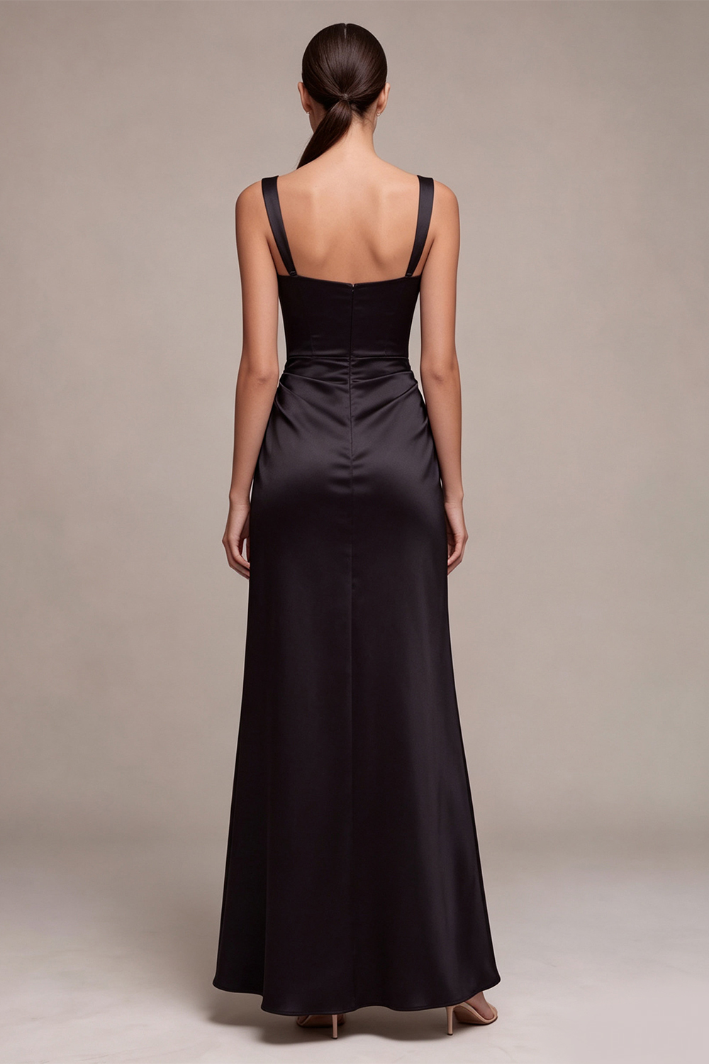 Black Mermaid Draped Satin Long Formal Dress