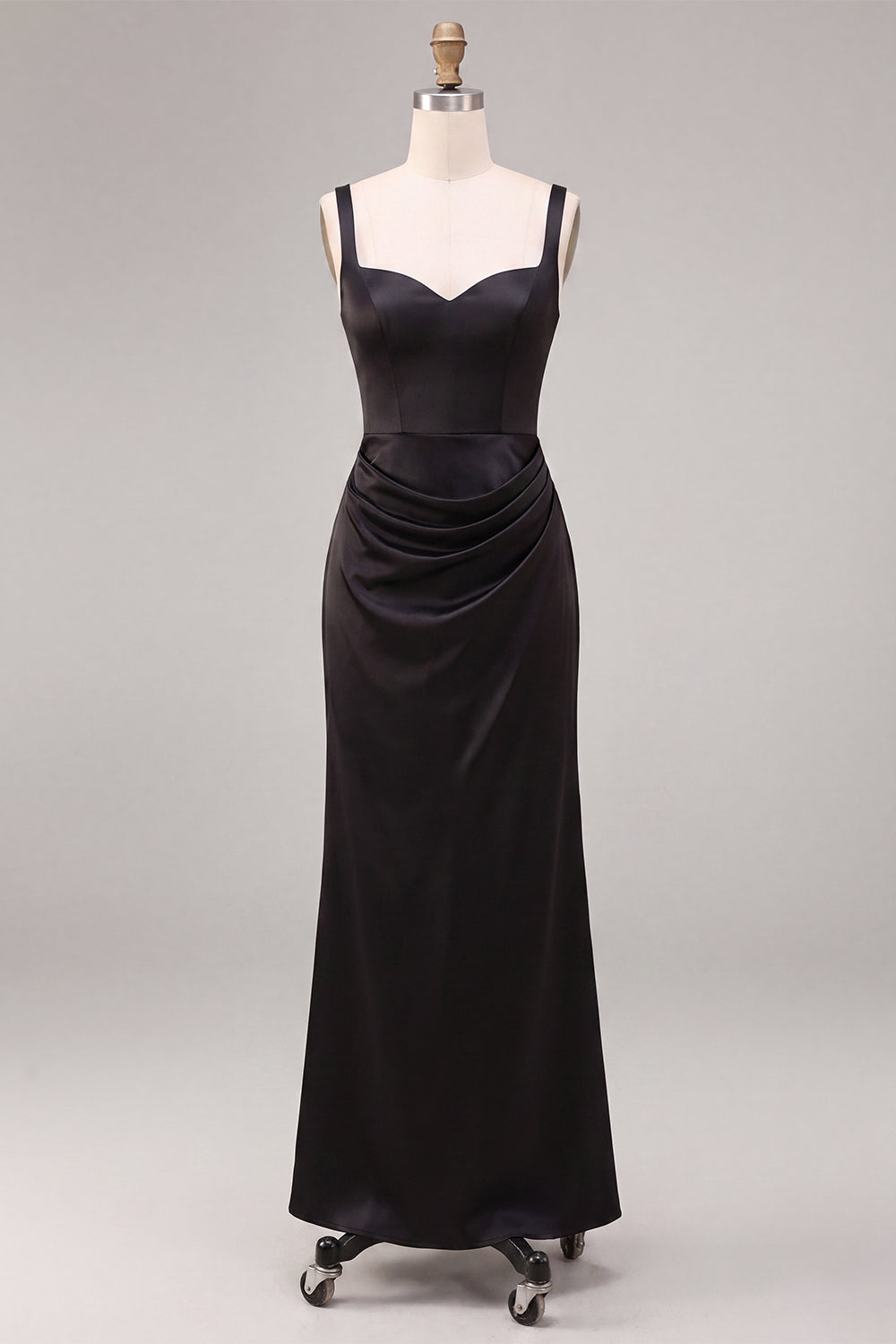 Black Mermaid Draped Satin Long Formal Dress