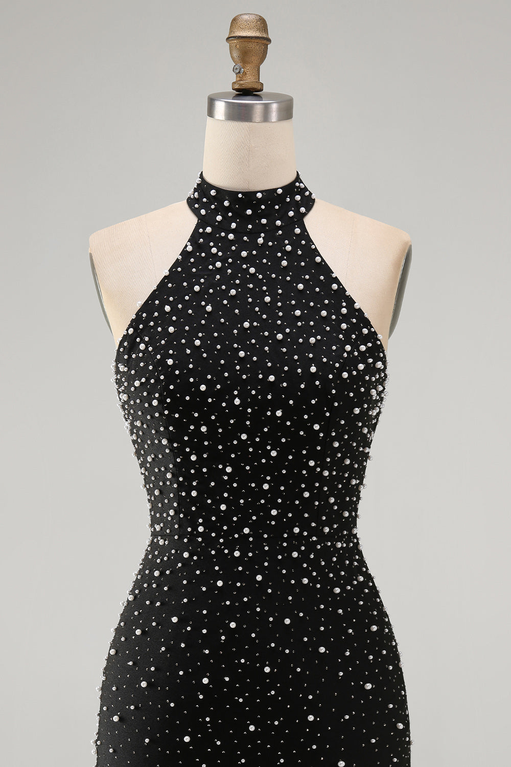 Black Tight Sparkly Halter Short Homecoming Dress with Beading