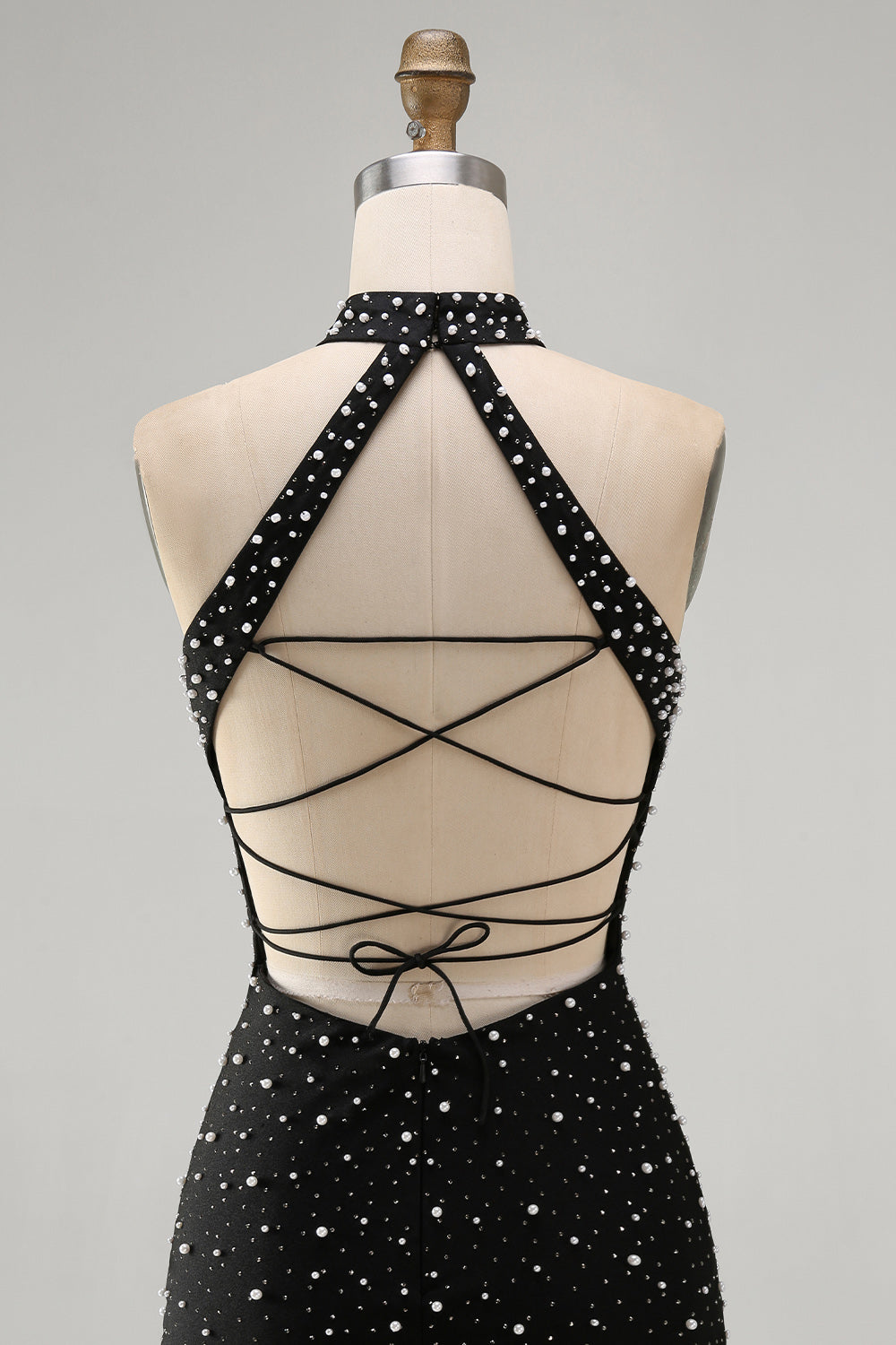 Black Tight Sparkly Halter Short Homecoming Dress with Beading