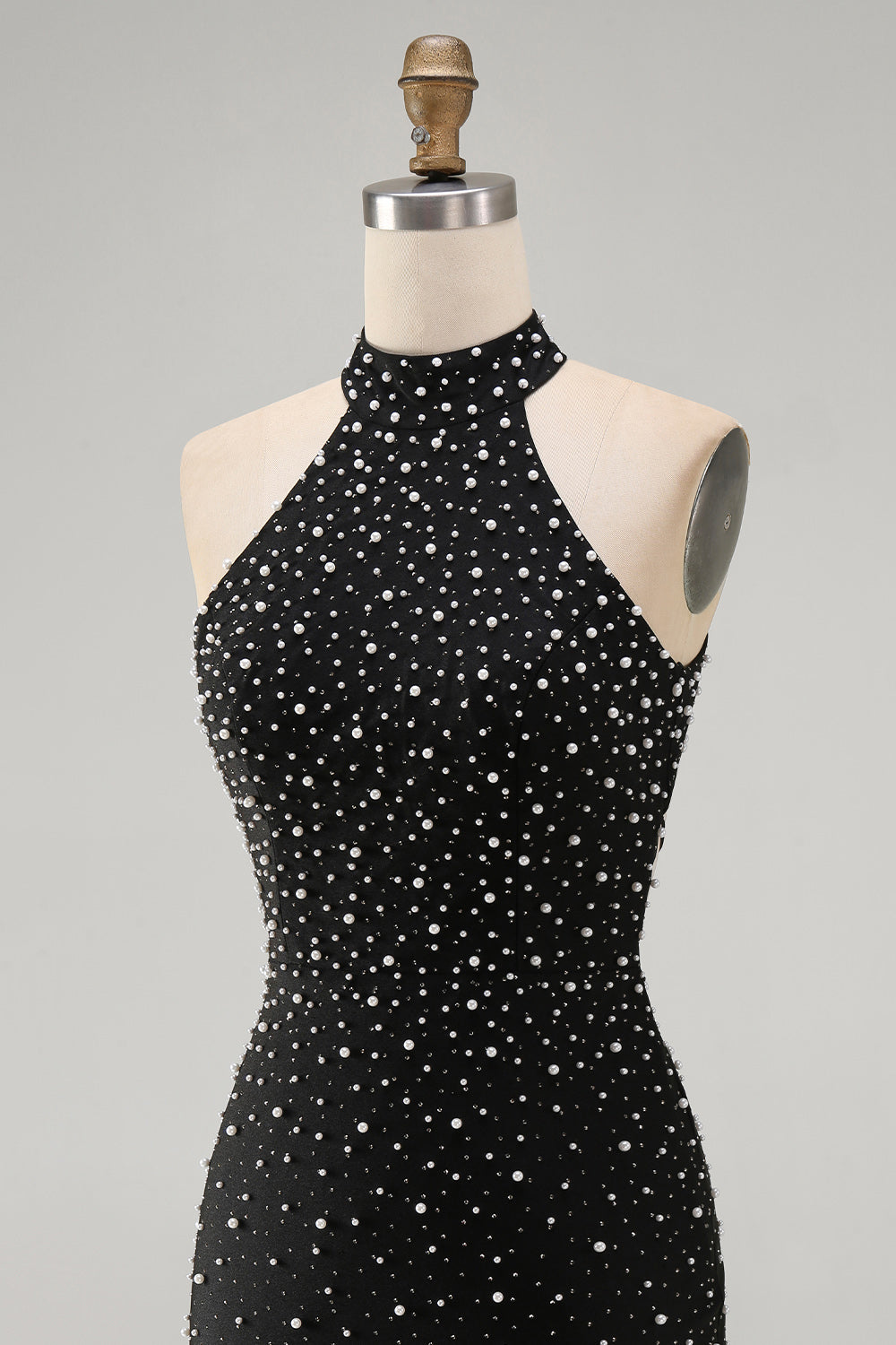 Black Tight Sparkly Halter Short Homecoming Dress with Beading