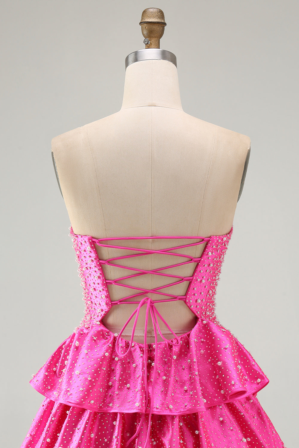 Spakly Tiered Beaded Fuchsia Sweetheart Keyhole Short Homecoming Dress