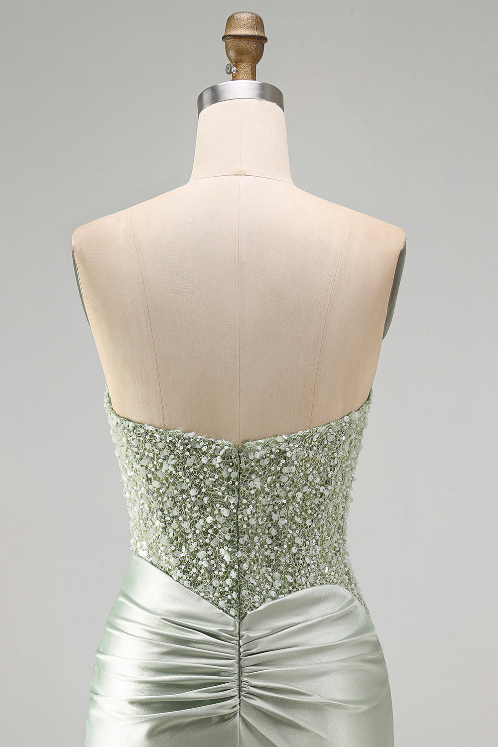 Sparkly Dusty Green Sequins Tight Satin Ruched Short Homecoming Dress